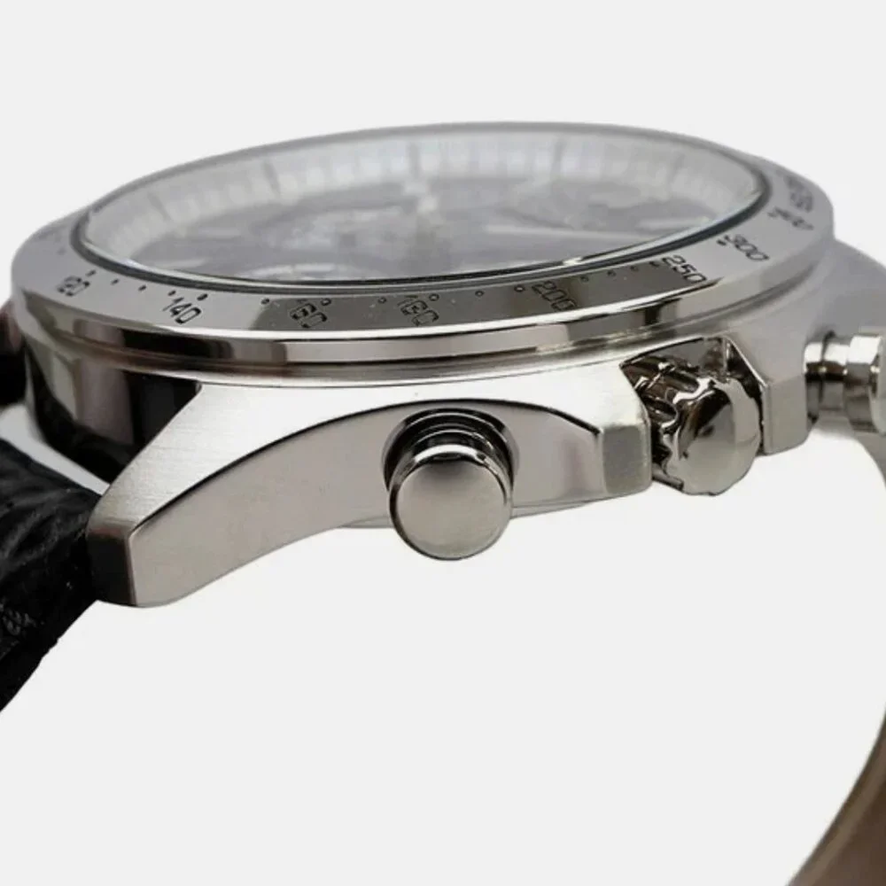Seiko Spirit Black Dial Leather Band Chronograph Men's Watch